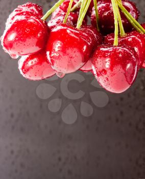 Cluster of red ripe wet sweet berries