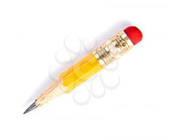 Short yellow pencil. Isolated