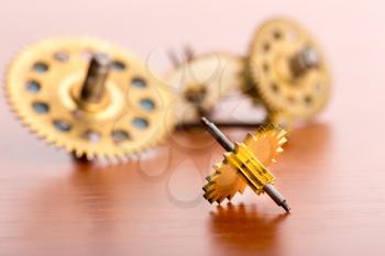 Small gears on the wooden table