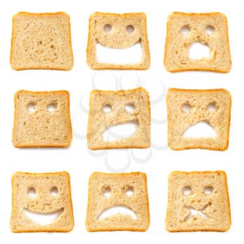 Toasted bread slices for breakfast with funny faces