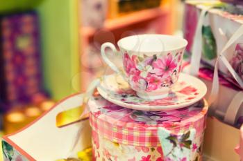 Vintage floral tea set on the table