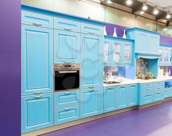 Wood blue kitchen interior design