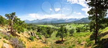 Landscape of Rocky Mountain National Park panoramic view, Colorado USA