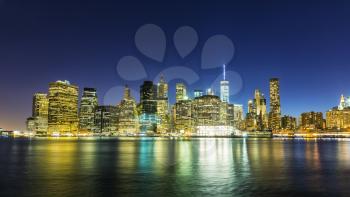 Manhattan view at night time, New York City USA