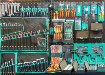 Professional workshop equipment, special tools. Car repair instrument closeup. 