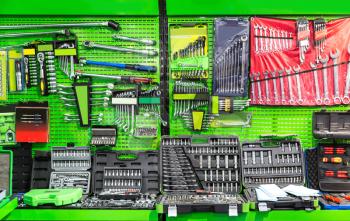 Professional workshop equipment, special tools. Car repair instrument closeup.