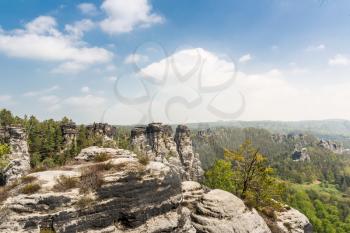 Trees on the top of rocky mountains, Europe nature. Summer tourism and travels, famous european landmark, popular places