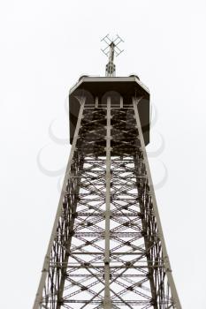Old famous metal tower, miniature scene outdoor, europe. Mini figures with high detaling of objects, realistically diorama