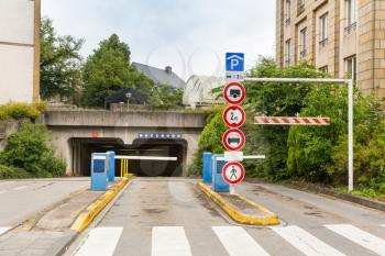 Entrance to the tunnel, European city, nobody. Summer tourism and travels, famous europe landmark, popular places for vacation tour or holidays
