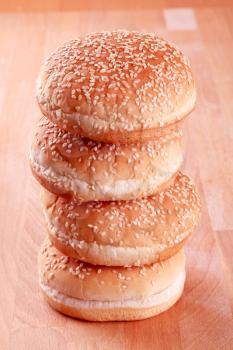 Hamburger bunswith sesame seeds on top