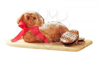 Easter cake in shape of lamb and gingerbread eggs