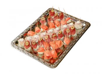 Variety of bite-sized canapes on a tray
