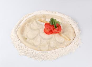 Raw pizza dough in flour - studio 