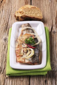 Pan fried trout with bread