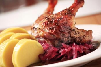 Roast Duck Legs with Red Cabbage and  Potato Dumplings