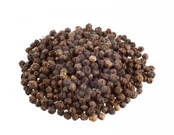 Heap of black peppercorns  isolated on white