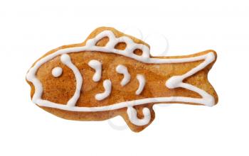 Fish-shaped gingerbread cookie isolated on white background      