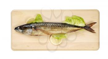 Smoked mackerel  on a cutting board