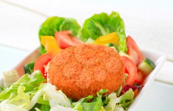 Fried cheese with fresh vegetable salad