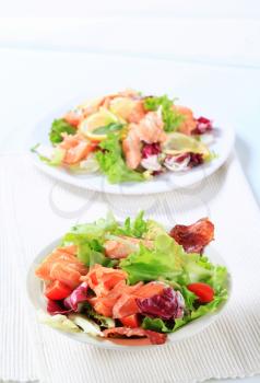 Bowl of green salad with salmon 