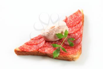 Salami sandwich and ham mousse