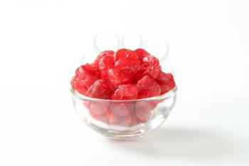 Dried cherries in small glass bowl