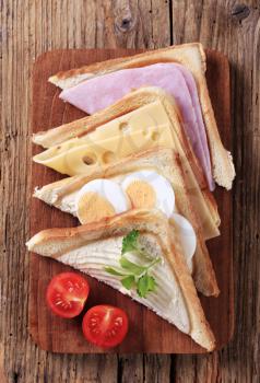 Ham, cheese and egg sandwiches - overhead