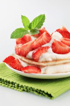 Pancakes with cream cheese and fresh strawberries 