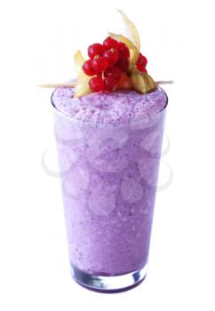 Blueberry smoothie in a tall glass - cut out on white