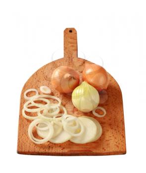 Fresh onion on a wooden cutting board