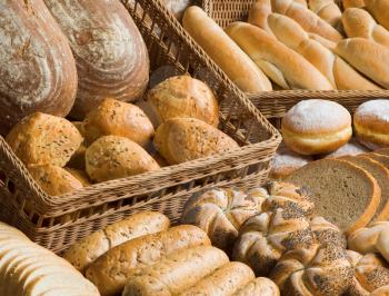 Various types of bread and pastry