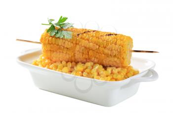 Sweet corn kernels and grilled corn on the cob 