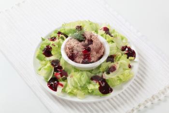 Delicious liver mousse topped with cranberry sauce 