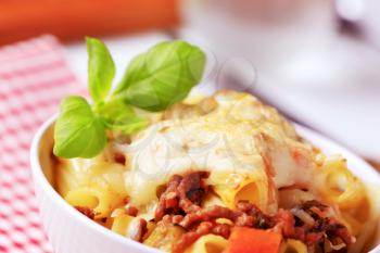 Rigatoni with Bolognese sause and cheese - detail