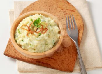Bowl of mashed potato and browned onion