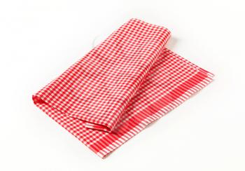 Red and white tea towel on white background