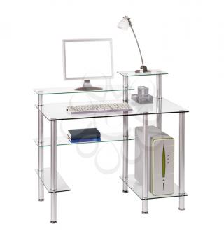 Modern glass and chrome computer desk - isolated