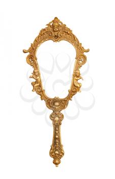 Vintage hand-held mirror isolated on white