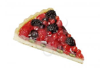 Slice of berry fruit tart isolated on white