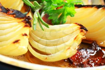 Pan roasted onion in a frying pan