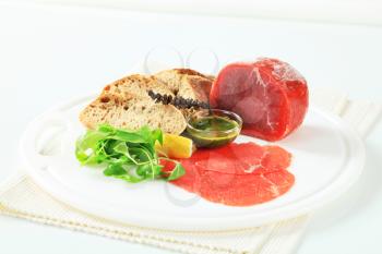 Ingredients to make a dish of beef Carpaccio