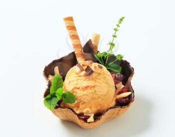 Ice cream sundae in a wafer bowl