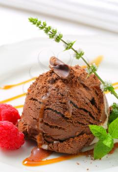 Chocolate vanilla ice cream drizzled with caramel