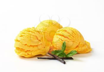 Three scoops of yellow ice cream
