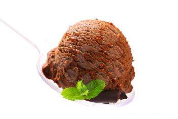 Chocolate fudge ice cream on spoon