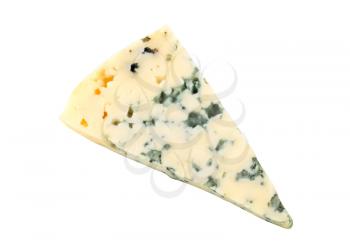 Wedge of blue cheese isolated on white