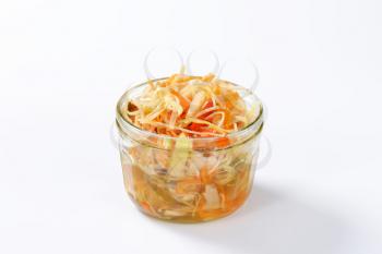 Pickled cabbage salad in a small glass jar