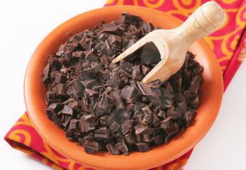 Bowl of dark chocolate chunks