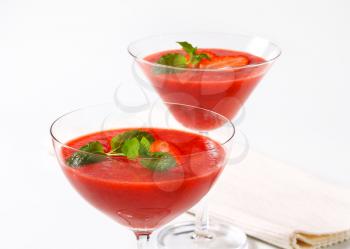 Chilled strawberry puree in stemmed glasses