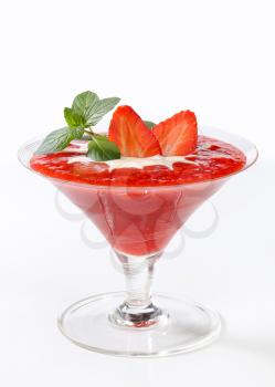 Chilled strawberry puree in martini glass